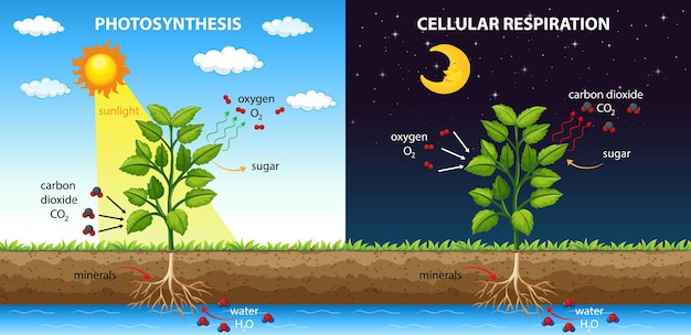 Free Vector Diagram Showing Process Of Photosynthesis And Cellular Respiration