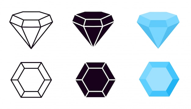 ダイヤモンドのアイコン ダイヤモンドの宝石 ジュエリーディアマンテの豪華な宝石 ライン 黒いシルエット 青いフラットベクトルサイン プレミアムベクター
