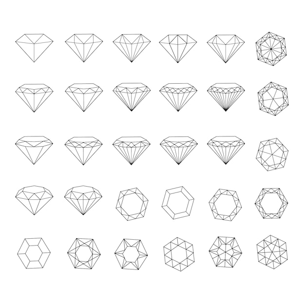 ダイヤモンドラインアイコン ダイヤモンドアウトライン記号 ダイヤモンドのアイコンを設定します プレミアムベクター