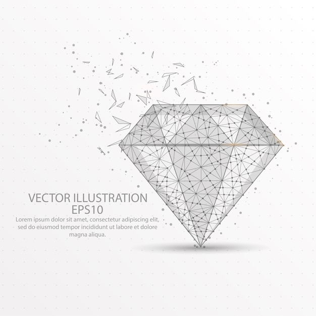 Diamond low poly wire frame on white background. Premium Vector