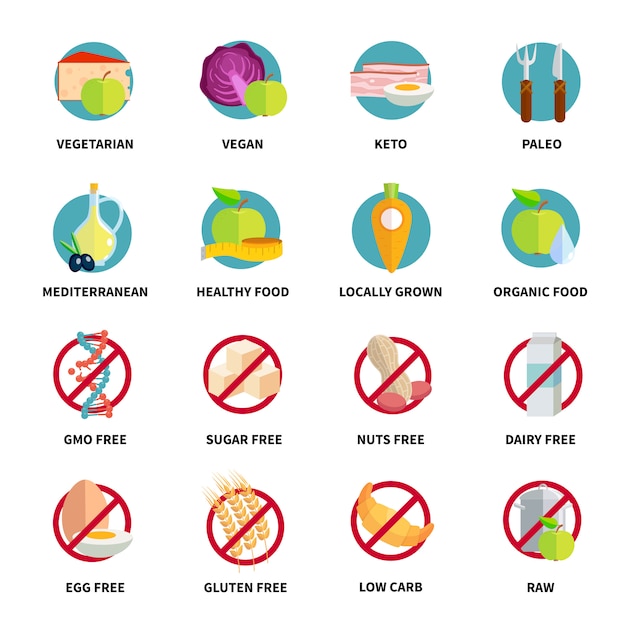 Diets Icons Set Vector Free Download 7375