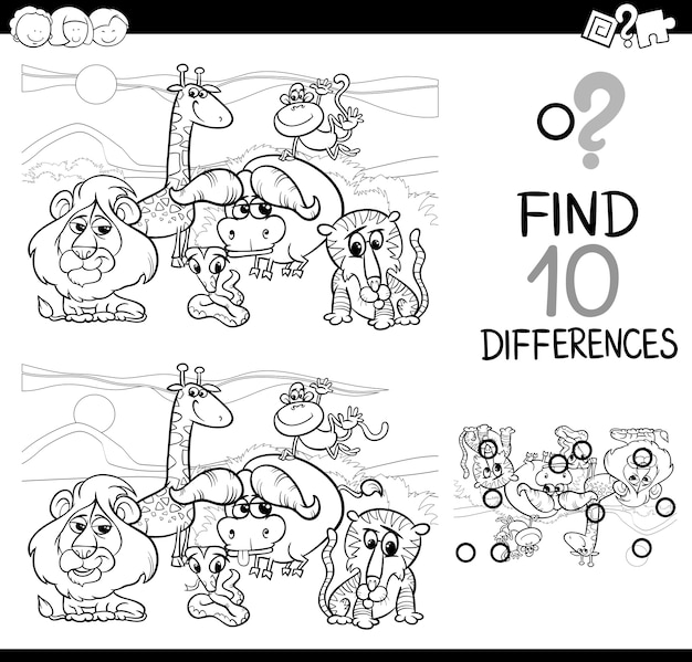 Premium Vector | Difference game with safari animals