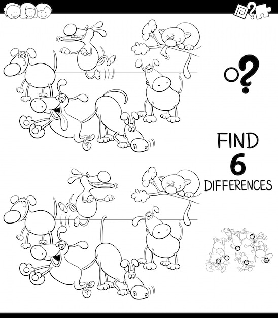 Differences game for children with dogs color book Premium Vector