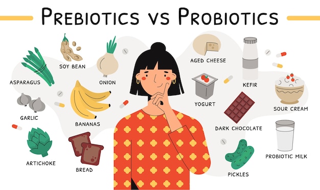 Premium Vector | Differences Between Probiotics And Prebiotics Illustration