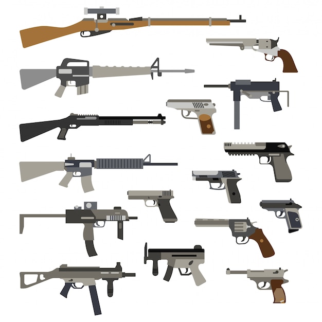 さまざまな自動武器 銃と拳銃のベクトルイラスト プレミアムベクター