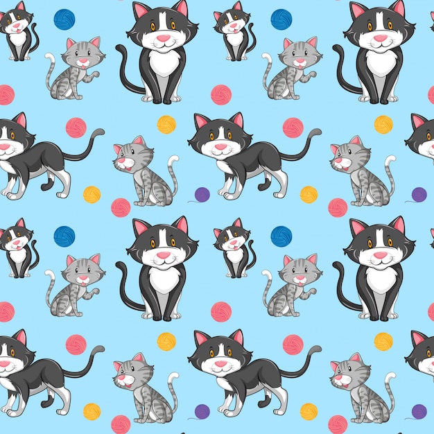 Different cat on seamless pattern