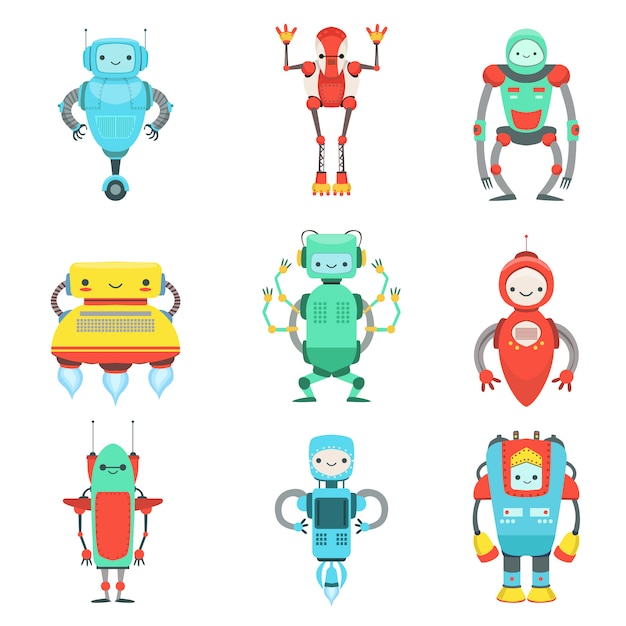 Premium Vector | Different cute fantastic robots characters set