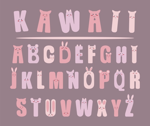 Premium Vector | Different Cute Kawaii Alphabet