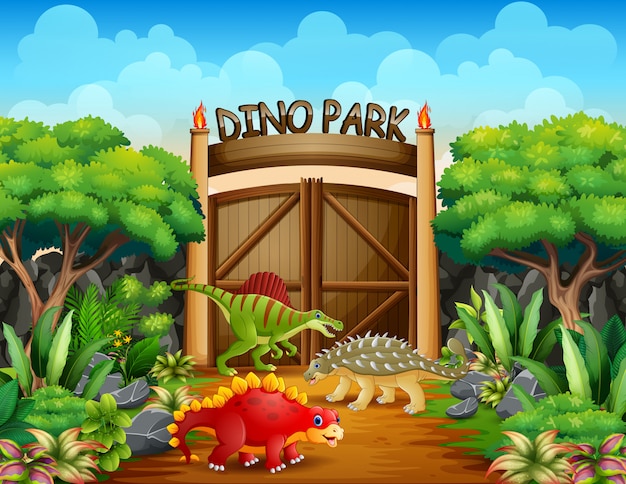 Premium Vector Different Dinosaurs In Dino Park Illustration 0589