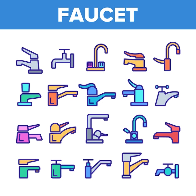 Different faucet sign icons set Premium Vector