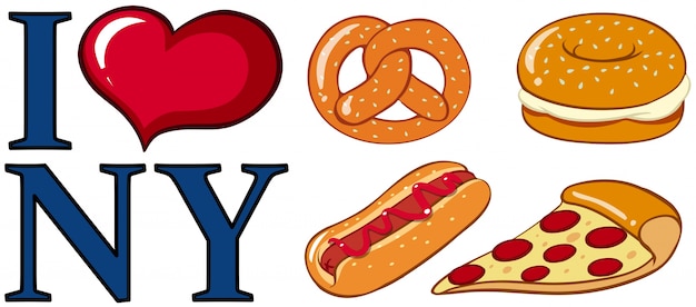 Download Different food and I love New York sign illustration ...