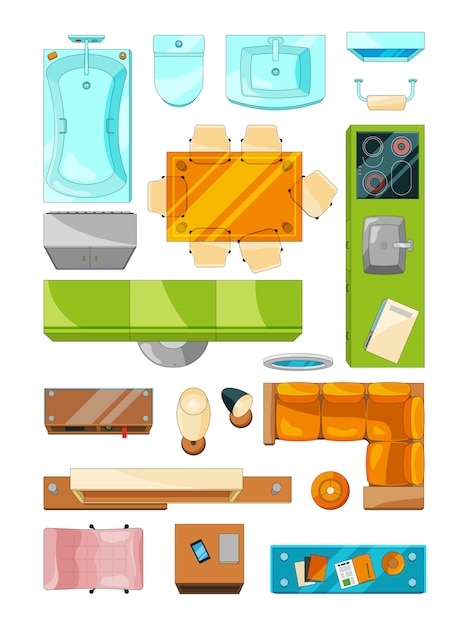 Different furniture set for layout of the apartment Premium Vector