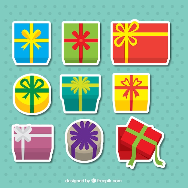 Different gift boxes stickers | Free Vector