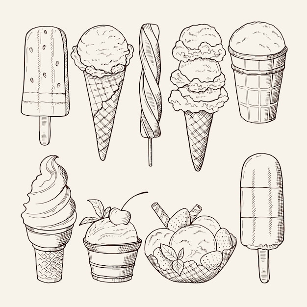 Premium Vector | Different ice creams with chocolate and lollipops ...