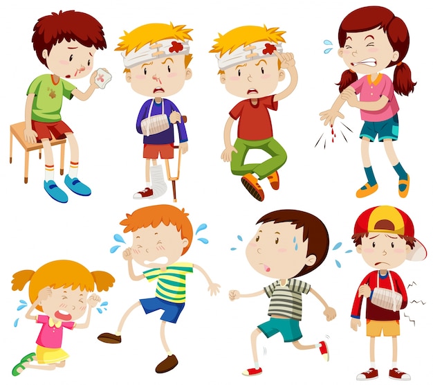 Different kids being sick and getting hurt Vector | Free Download