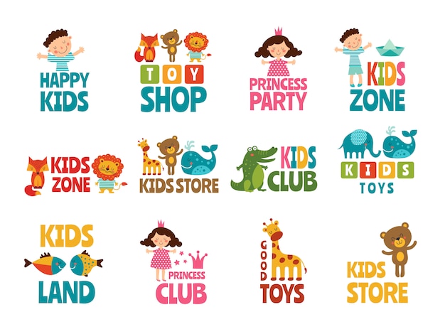  Different logos for kids with funny colored illustrations