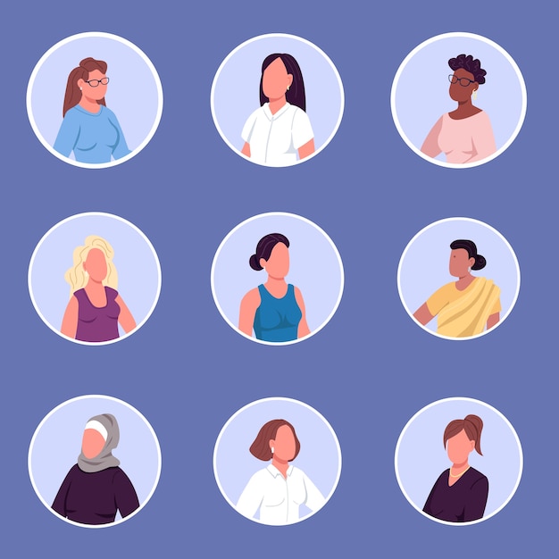 Premium Vector Different Nationalities Women Flat Color Faceless Characters Icons Set 