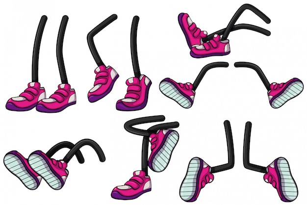 Premium Vector | Different positions of legs with pink shoes