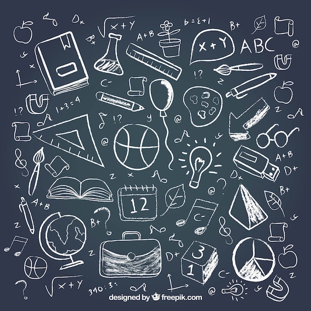 Different school elements in chalkboard style Free Vector