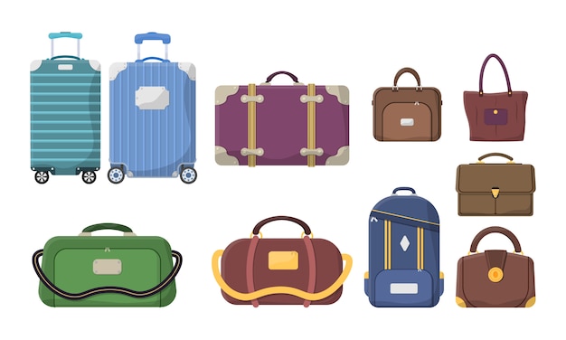 Premium Vector | Different Types Of Baggage. Plastic, Metal Suitcases ...