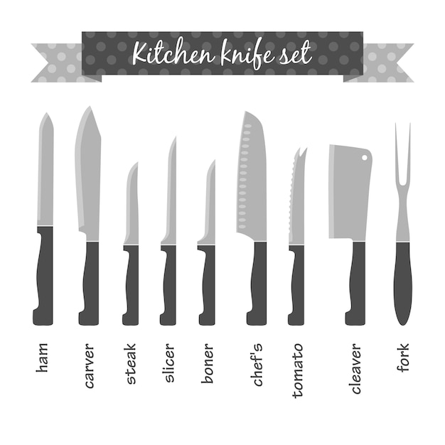 Premium Vector | Different types of kitchen knives. vectors set