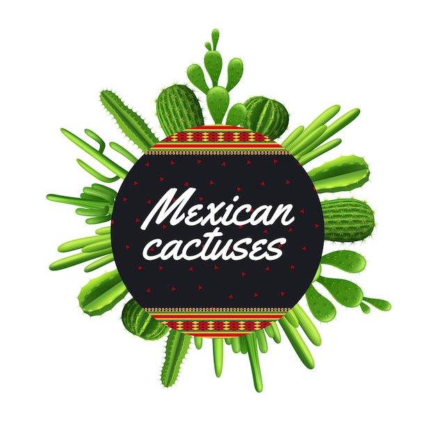 Different types of mexican cactus plants in\
circle shape
