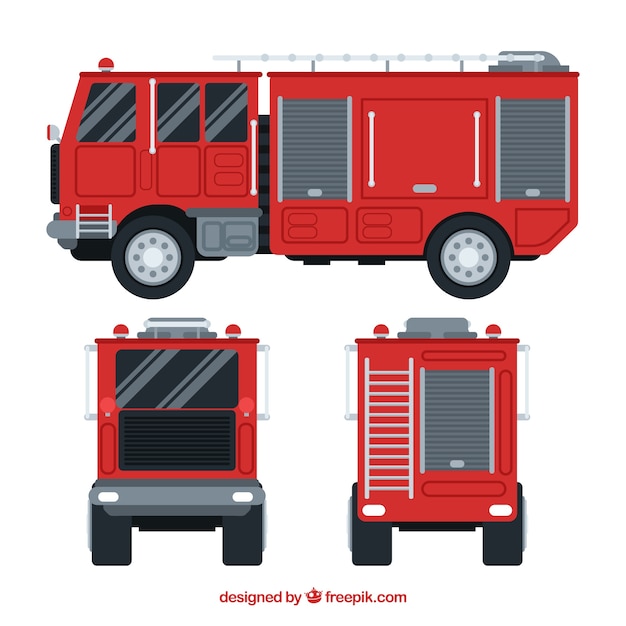 Different views of fire engine Free Vector
