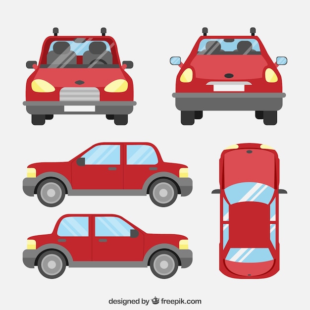Different views of car with flat design