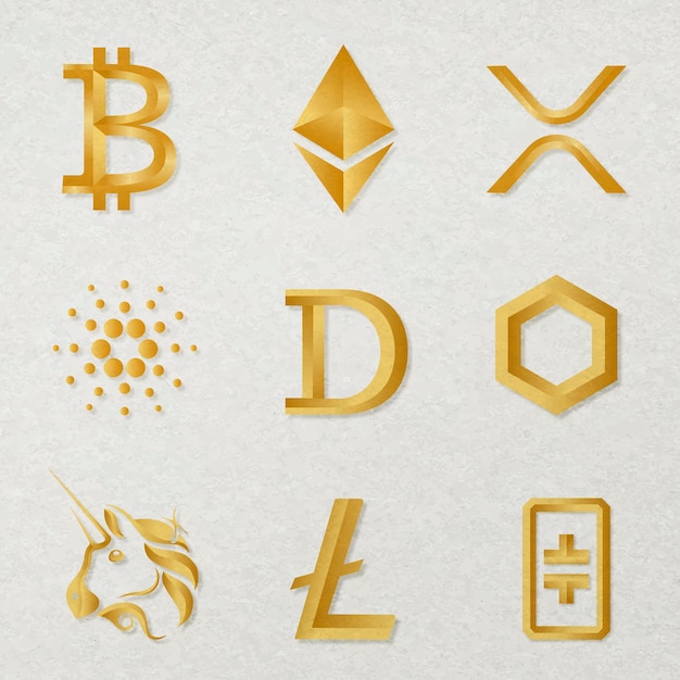 Download Free Vector | Digital asset icons vector in gold fintech blockchain concept collection