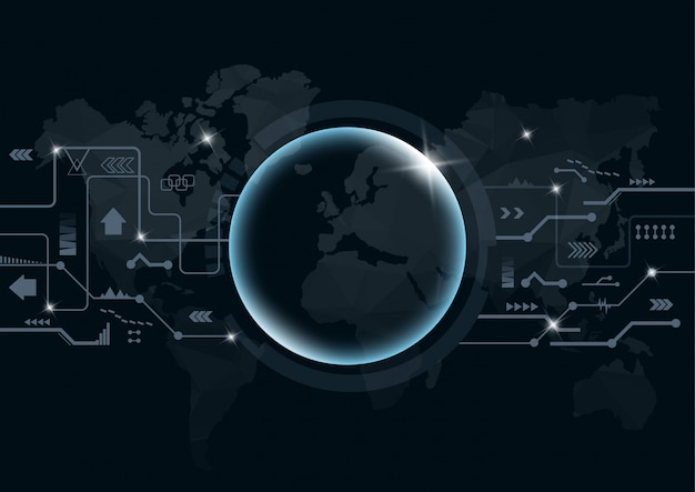 Digital background with point global network connection on world. Premium Vector
