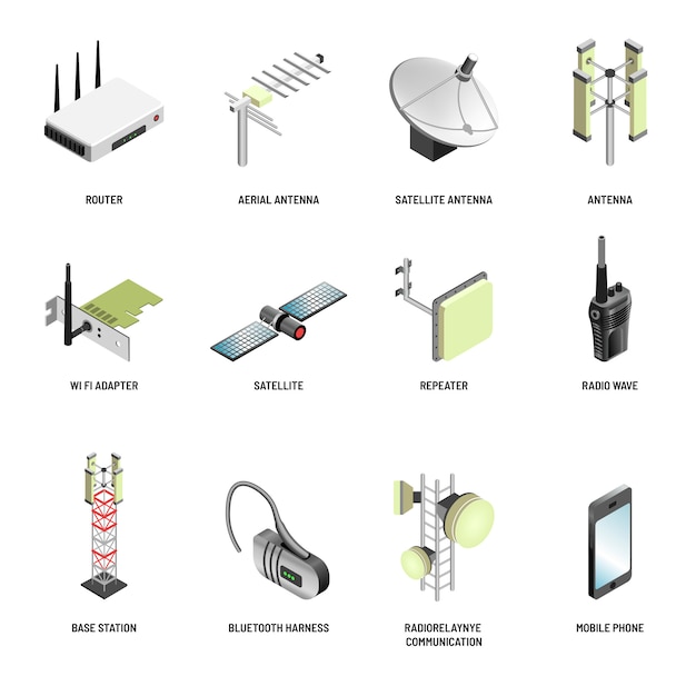 Digital communication and connection modern devices isolated icons Premium Vector
