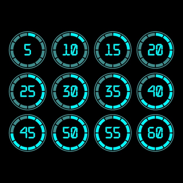 Digital countdown timer with five minutes interval in modern style. Premium Vector
