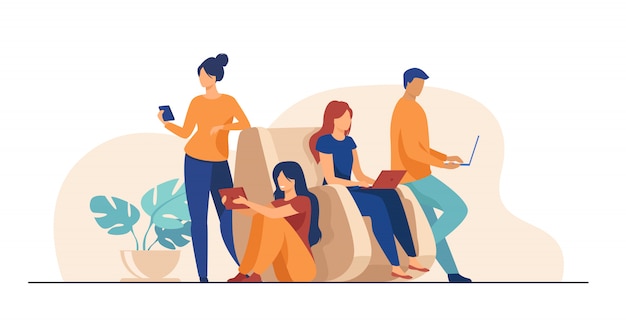 Digital device users spending time together Free Vector