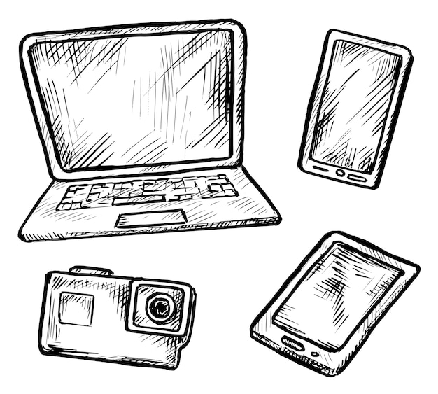Premium Vector Digital gadget sketch. smartphone, laptop computer