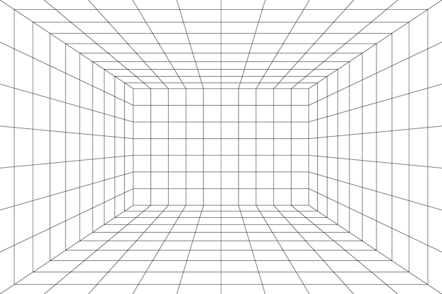 Premium Vector | Digital grid of 3d room space with one point perspective