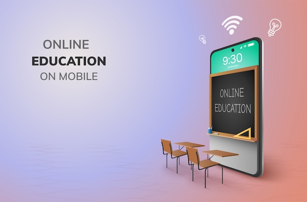 Digital online education internet and blank space on phone. Premium Vector