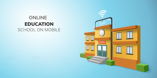 Digital online school education on phone. Premium Vector