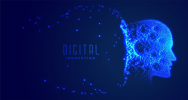 Digital partical face artificial intelligence concept Free Vector