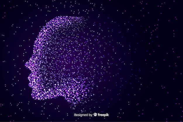 Digital particle face background Free Vector