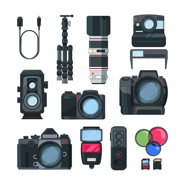 Premium Vector | Digital photo and video cameras in cartoon style