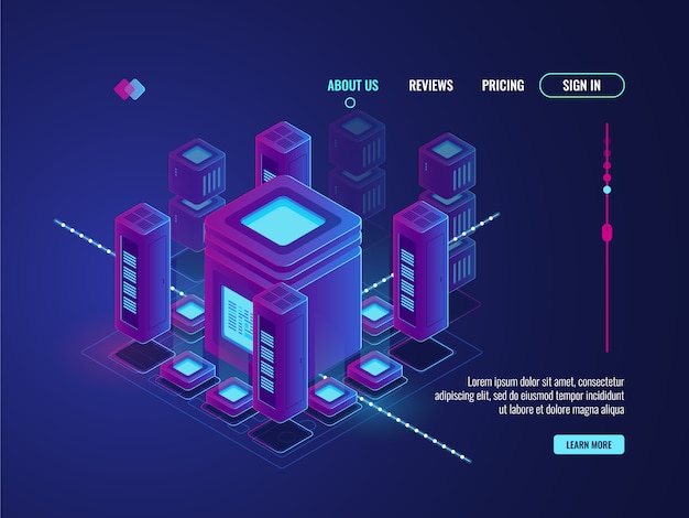 Digital smart city concept, big data transmission and processing, data center warehouse Free Vector