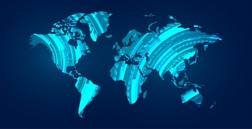 Free Vector | Digital world map with technology diagram illustration