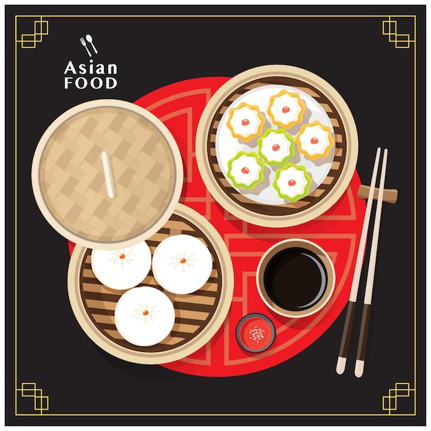 Premium Vector | Dim sum menu set asian food illustration