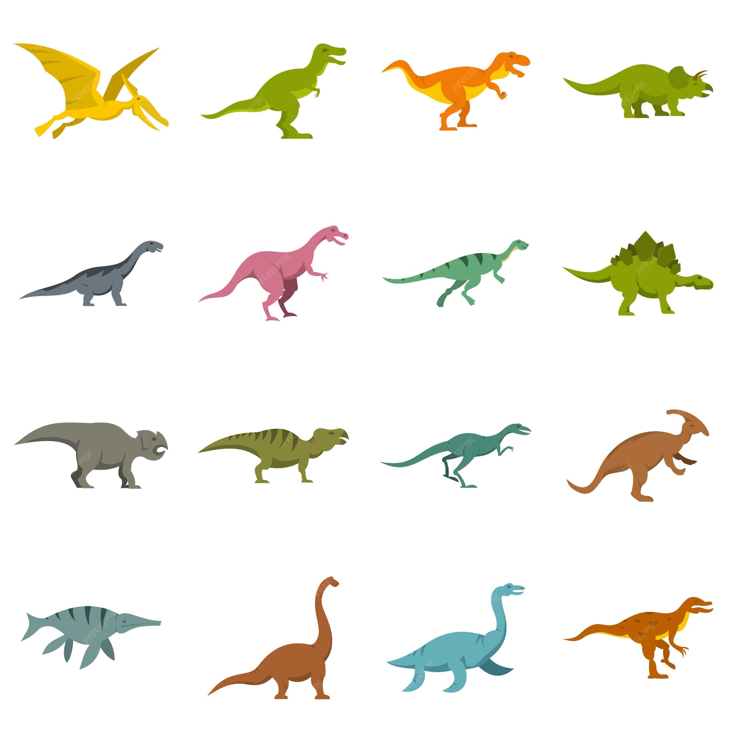 Premium Vector | Dinosaur icons set in flat style