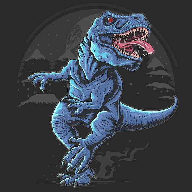 Dinosaur t-rex run and wast wild monstter в темной ночи Premium векторы