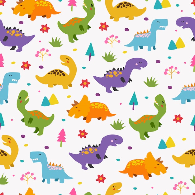 Premium Vector | Dinosaurs seamless pattern for kids