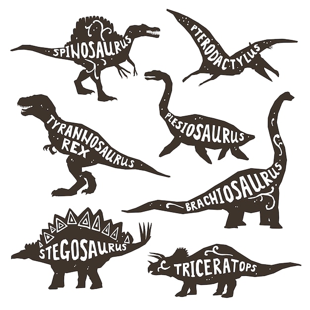 無料のベクター レタリングと恐竜のシルエット