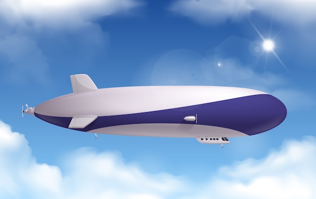 空と雲で現実的な飛行船 無料のベクター