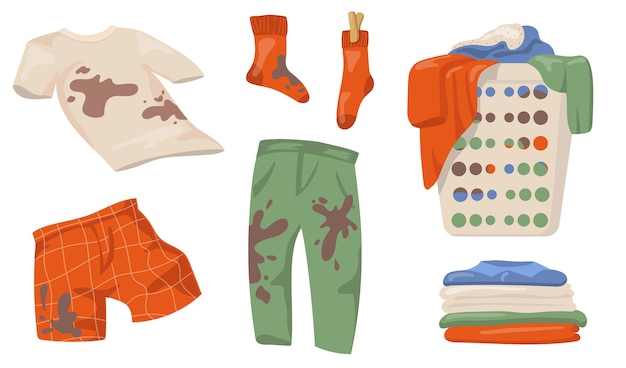 free-vector-dirty-clothes-set-t-shirts-and-socks-with-mud-spots