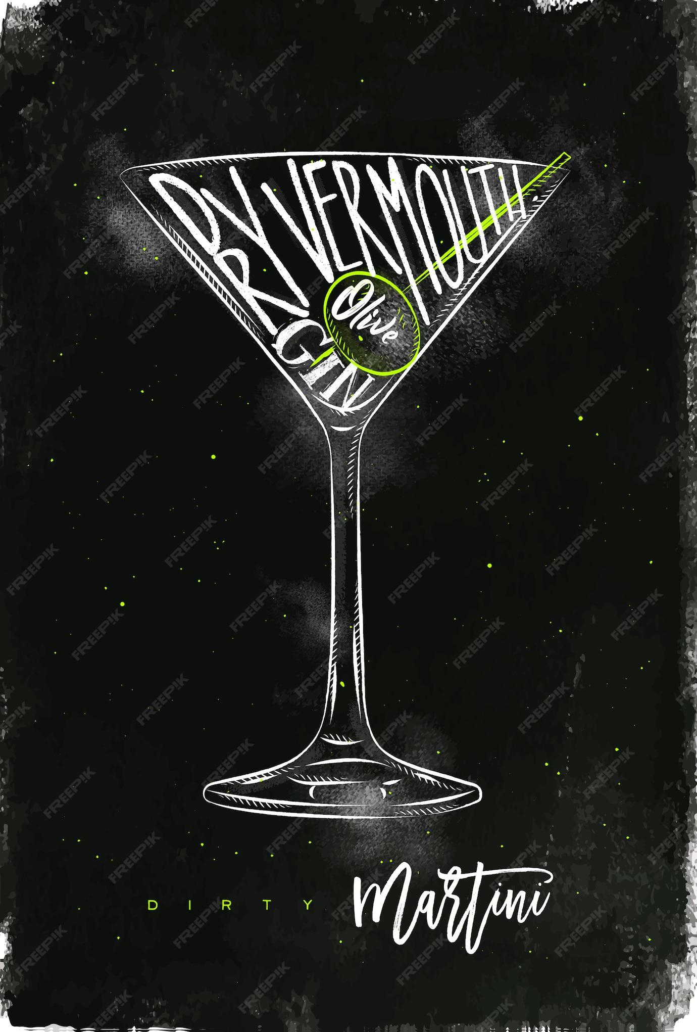 Premium Vector Dirty martini cocktail lettering dry vermouth, gin